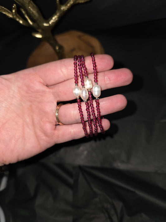 Red Garnet and Pearl Bracelet